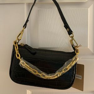 Mini bag with gold chain in black